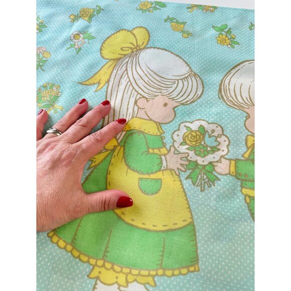 Vintage 70s single pillowcase, juvenile, little boy & girl with bouquet, Wolfpit - Picture 2 of 9